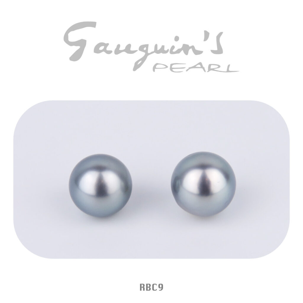 Pair of Rounds, 9mm Tahitian pearls