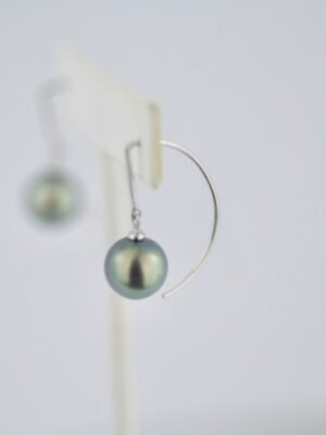 Pendant earrings Green Tahitian pearls